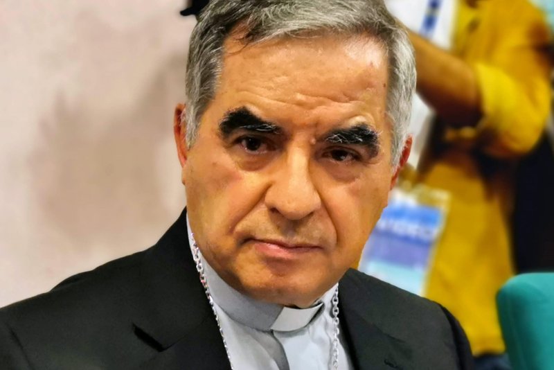 Cardinal Angelo Becciu is pictured during a news conference in Rome in this Sept. 25, 2020, file photo. Cardinal Becciu, the former prefect of the Congregation for Saints' Causes, returned to the stand May 5 at the Vatican trial against him and nine defendants accused of several charges related to financial malfeasance and mismanagement. (CNS photo/Junno Arocho Esteves)