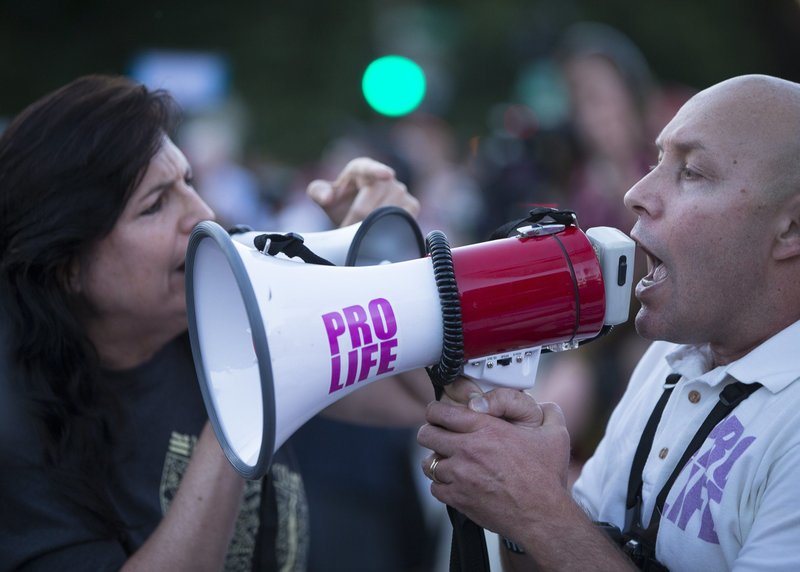 Demonstrators gather outside the U.S. Supreme Court in Washington July 9, 2018. (CNS photo/Tyler Orsburn)