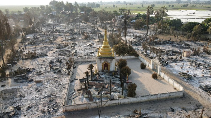 An aerial view of burned Bin village in Myanmar's Sagaing region is seen Feb. 3, 2022, after villagers say it was set ablaze by the Myanmar military. the Myanmar military continues to target villages resisting the military junta. (CNS photo/Reuters)