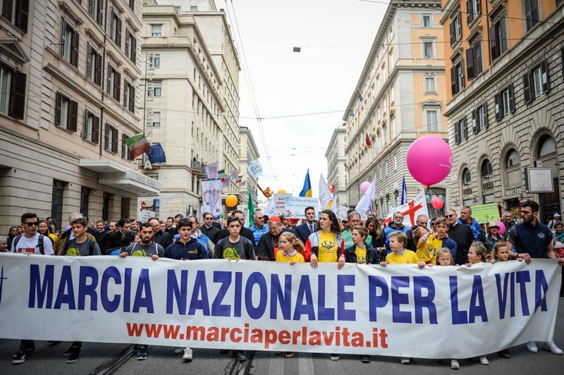 People walk in the ninth national March for Life in Rome May 18, 2019. Abortion has been legal in Italy since 1978. (CNS photo/courtesy Marcia per la Vita)