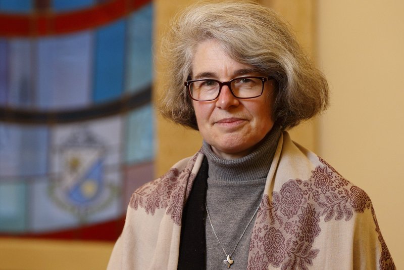Xavière Missionary Sister Nathalie Becquart, undersecretary of the Synod of Bishops, is pictured in the chapel at her office at the Vatican Jan. 5, 2022. (CNS photo/Paul Haring)