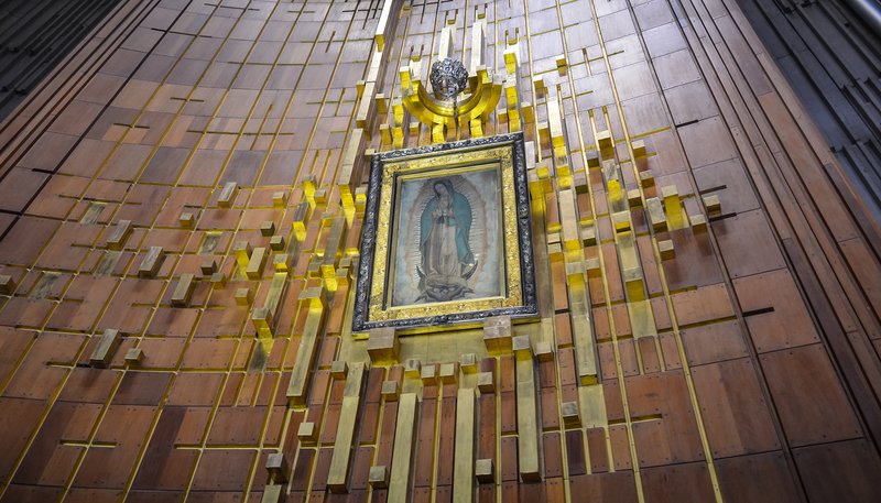 The miraculous tilma that rests high above the altar in the basilica of Our Lady of Guadalupe in Mexico City. (Shutterstock)