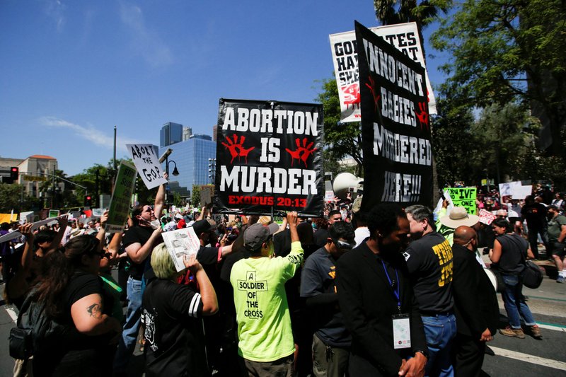 Demonstrators are seen in Los Angeles May 14, 2022. The California Senate June 9 introduced a constitutional amendment to protect "abortion rights," a measure the state's Catholic bishops said "looks to enshrine the most extreme forms of abortion" in the state constitution. (CNS photo/Aude Guerrucci, Reuters)