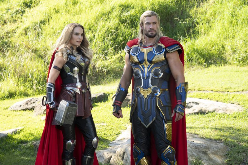 Natalie Portman and Chris Hemsworth star in a scene from the movie "Thor: Love and Thunder." (CNS photo/Jasin Boland, Marvel Studios)