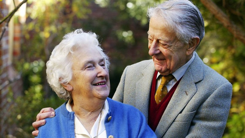 Drs. Evelyn and John Billings are pictured in the garden of their home in Melbourne, Australia, in this 2004 file photo. The couple are being celebrated as potential saints by those in the medical profession who worked with them as well as families who benefited from their innovative ovulation method, now taught in more than 40 countries around the world. (CNS photo/Peter Casamento)