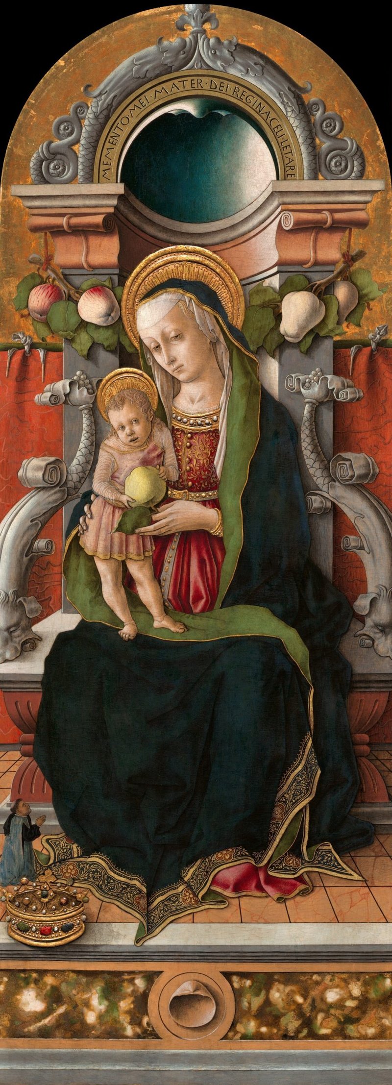 Detail from “Madonna and Child Enthroned with Donor,” by Carlo Crivelli, circa 1430-circa 1495, Italian. (Wikimedia Commons)