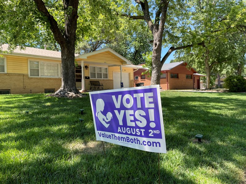 A yard sign in Wichita, Kan., in this July 11, 2022, photo urges residents to vote on an amendment to the Kansas Constitution that would assert there is no right to abortion. (CNS photo/Gabriella Borter, Reuters)