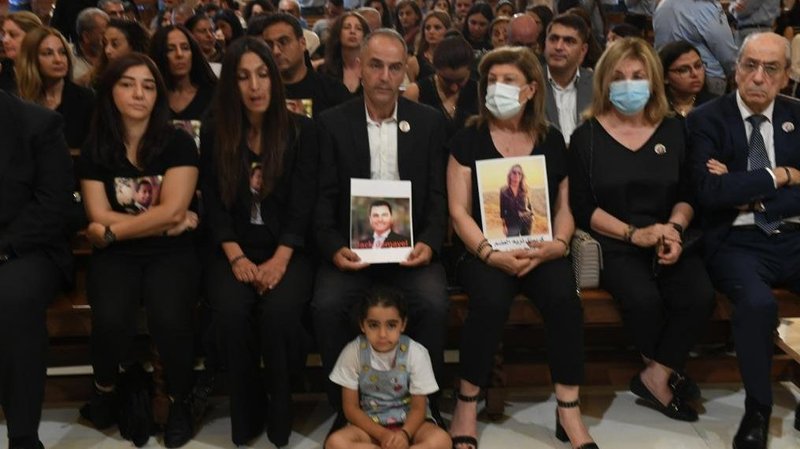 Families of victims of the 2020 Beirut port blast attend a Mass celebrated by Cardinal Bechara Rai, Maronite patriarch, at St. George Maronite Cathedral in Beirut Aug. 4, 2022, the second anniversary of the tragedy. (CNS photo/Mychel Akl for Maronite Patriarchate)
