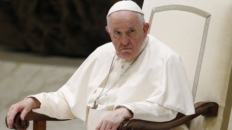 Pope Francis leads his general audience in the Paul VI hall at the Vatican Aug. 17, 2022, file photo. In an interview with the local city paper of L'Aquila, Il Centro, ahead of his Aug. 28 visit, the pope talked about peace, poverty and the earthquake that hit the city in 2009. (CNS photo/Paul Haring)