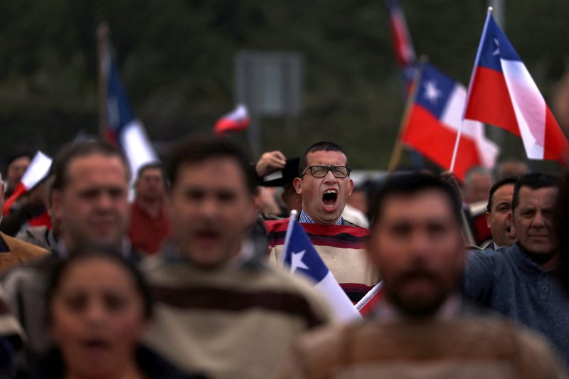 A demonstrator who is against the proposed new Chilean constitution shouts slogans as he attends a rally called "Long live the countryside" in Santiago, Chile, Aug. 26, 2022. The rally, ahead of the Sept. 4 constitutional referendum, was in defense of rural traditions. (CNS Photo/Ivan Alvarado , Reuters)