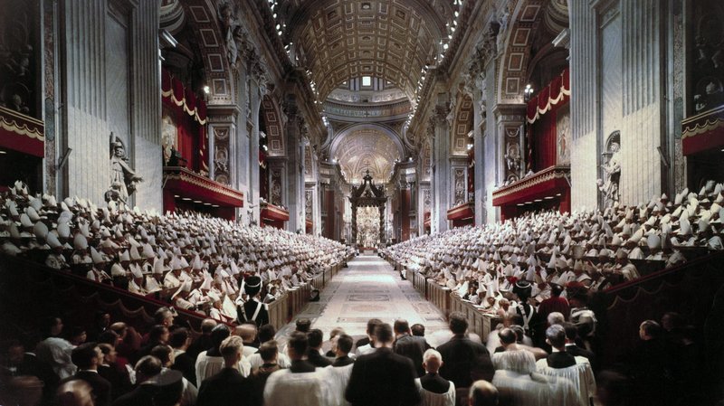 Pope John XXIII leads the opening session of the Second Vatican Council in St. Peter's Basilica at the Vatican in 1962. (CNS photo/Giancarlo Giuliani, Catholic Press Photo)
