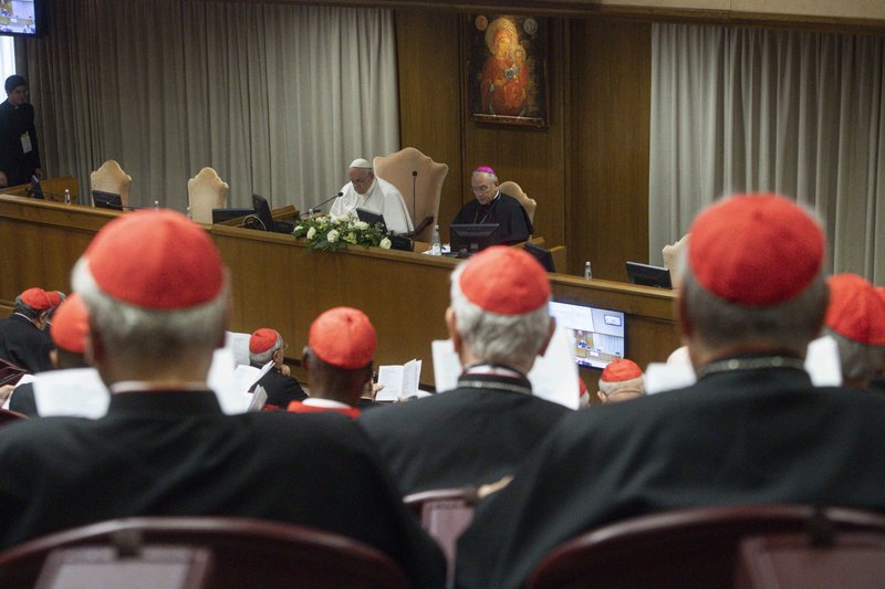 Pope Francis meets with cardinals at the Vatican Aug. 29, 2022. The meeting was to reflect on the apostolic constitution "Praedicate evangelium" (Preach the Gospel) on the reform of the Roman Curia. (CNS photo/Vatican Media)