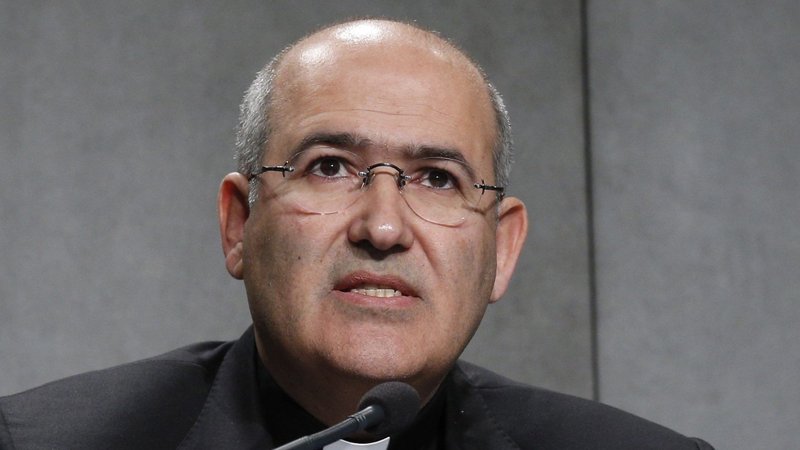 Portuguese Cardinal José Tolentino de Mendonça, Vatican archivist and librarian, speaks in the Vatican press hall Feb. 20, 2020. Pope Francis has named Cardinal de Mendonça to be prefect of the new Dicastery for Culture and Education. (CNS photo/Paul Haring)