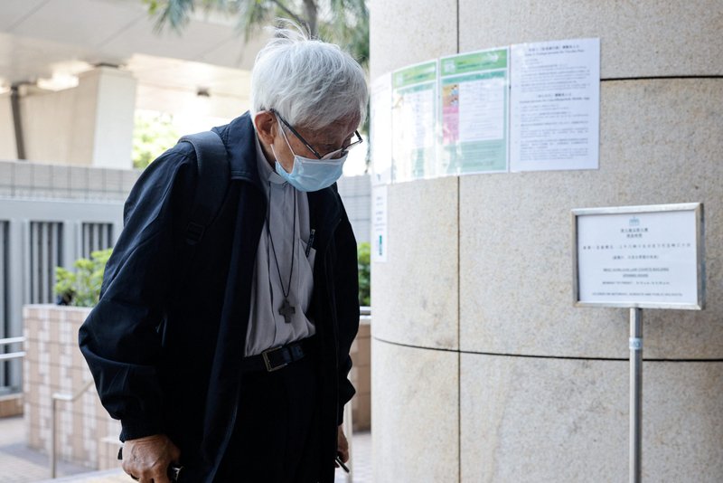 Cardinal Joseph Zen Ze-kiun, retired bishop of Hong Kong, arrives at the West Kowloon Magistrates' Courts in Hong Kong Sept. 26, 2022. The 90-year-old cardinal and five others have gone on trial for allegedly failing to register a now-defunct fund to help provide legal aid to people arrested in the 2019 pro-democracy protests. (CNS photo/Tyrone Siu, Reuters)