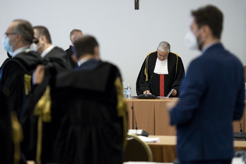 Judge Giuseppe Pignatone presides at the third session of the trial of six defendants accused of financial crimes, at the Vatican City State criminal court Nov. 17, 2021. As the trial of 10 defendants resumed Sept. 28, 2022, prosecutors concluded their interrogation of Fabrizio Tirabassi, a former official at the Secretariat of State, and began hearing witness testimony. (CNS photo/Vatican Media)
