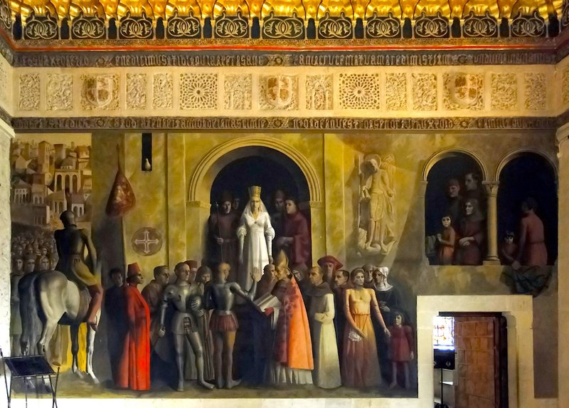 A mural depicting the coronation of Isabella the Catholic as the Queen of Castile and León in Segovia, by Carlos Muñoz de Pablos in the Gallery Hall in the Alcázar of Segovia, Spain. (Wikimedia Commons)