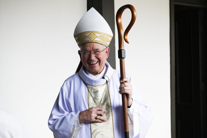 Archbishop Gomez celebrated the first Mass at the Mission San Gabriel since it was nearly destroyed in 2020 after a devastating fire. (Victor Alemán)