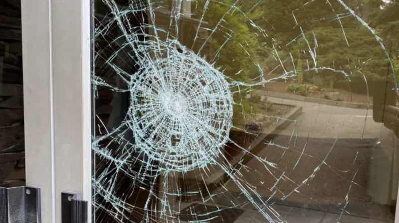 Windows were smashed at St. Louise Catholic Church in Bellevue, Washington, on June 28, 2022. (Courtesy of Bellevue Police via CNA)