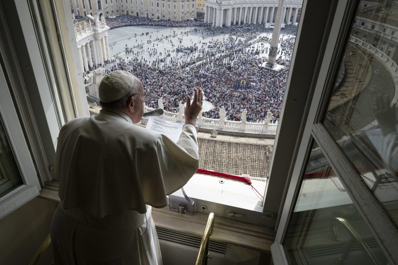 Pope Francis speaks to the crowd gathered in St. Peter's Square Oct. 23, 2022, for the midday recitation of the Angelus. (CNS photo/Vatican Media)