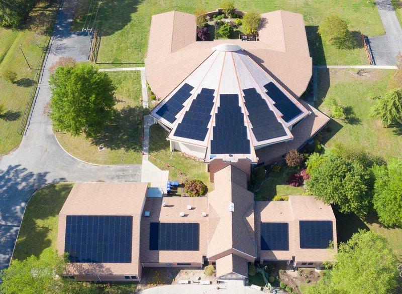 The Church of St. Therese in Chesapeake, Va., seen April 21, 2020, is one four churches in the Diocese of Richmond that had solar panels installed in 2020. (CNS photo/Vy Barto, Catholic Virginian)