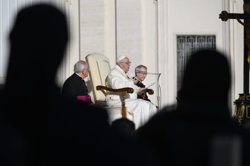 Pope Francis gestures as he gives his teaching at his weekly general audience Nov. 23, 2022, in St. Peter's Square. (CNS photo/Vatican Media)