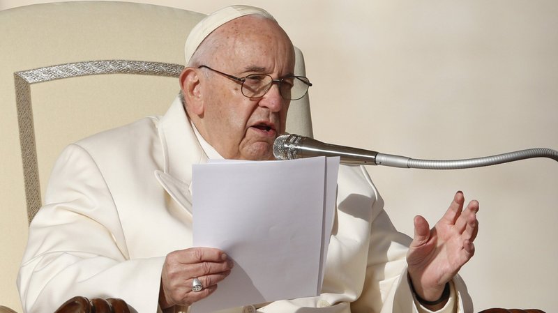 Pope Francis delivers his talk during his general audience in St. Peter's Square at the Vatican Nov. 30, 2022. (CNS photo/Paul Haring)