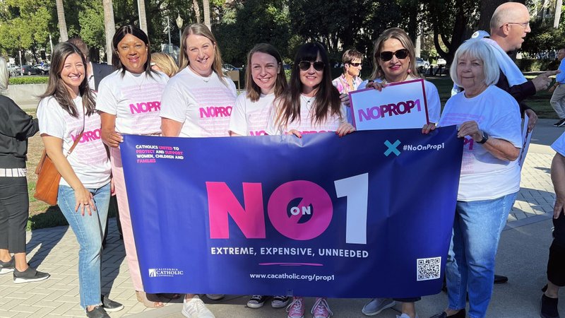 Participants in a demonstration against Proposition 1 outside the California capitol in Sacramento, Oct. 6, 2022. (Courtesy of California's No on Prop. 1 Campaign via CNA)