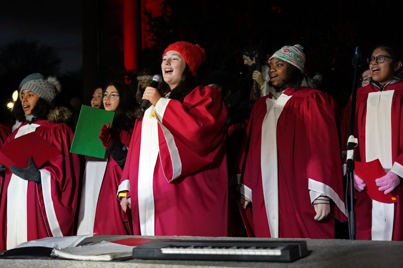 Members of the gospel choir of St. Saviour High School sing during the Diocese of Brooklyn's annual Christmas tree-lighting ceremony in 2019. (CNS photo/Gregory A. Shemitz)
