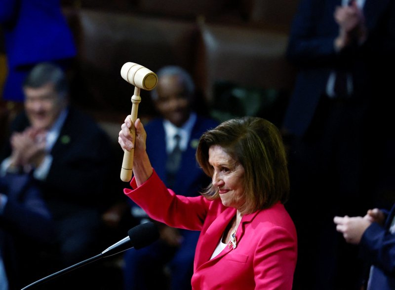 Outgoing U.S. Speaker of the House Nancy Pelosi, D-Calif., a Catholic, wields the gavel inside the House Chamber on the first day of the 118th Congress at the U.S. Capitol in Washington Jan. 3, 2023. (CNS photo/Evelyn Hockstein, Reuters)