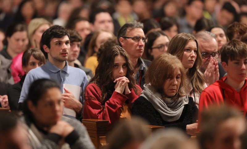 Worshippers pray during the opening Mass of the National Prayer Vigil for Life Jan. 19, 2023, at the Basilica of the National Shrine of the Immaculate Conception in Washington. (OSV News photo/Bob Roller)