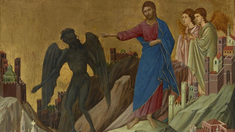 “The Temptation of Christ on the Mountain,” by Duccio di Buoninsegna, 1255-1319, Italian. (Wikimedia Commons)