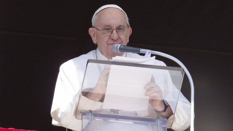 Pope Francis addresses visitors gathered in St. Peter's Square to pray the Angelus March 12, 2023. (CNS photo/Vatican Media)