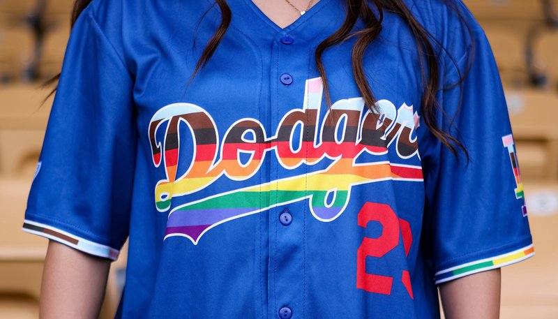 The promotional jersey for the Dodgers’ LGBTQ+ Pride Night. (Facebook via @Dodgers)