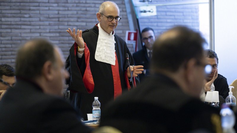 Alessandro Diddi, Vatican City's chief prosecutor, speaks during a trial at the Vatican in this March 9, 2023, file photo. Diddi and other Vatican prosecutors met with Pietro Orlandi, the brother of Emanuela Orlandi, a 15-year-old Vatican resident who disappeared in 1983, for over eight hours April 11, 2023. (CNS photo/Vatican Media)
