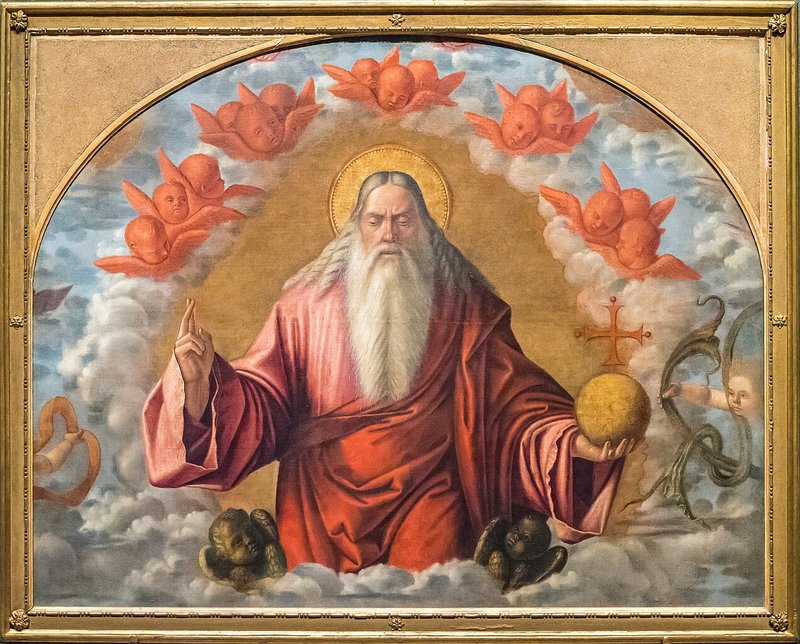 c. 1518/1520 “God the Father,” by Vittore Carpaccio, c. 1460-1465-c. 1525-1526, Italian. (Wikimedia Commons) Parish church of Santi Nabore e Felice, Sirtori (Lecco)
