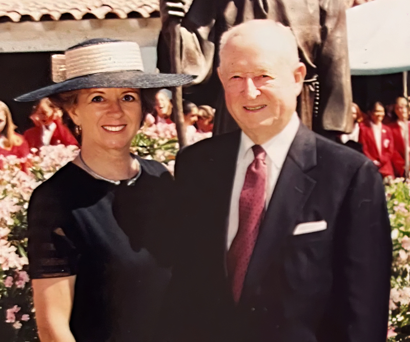 Kathleen Hannon Aikenhead, president of the William H. Hannon Foundation and Hannon's niece, standing next to her uncle, William H. Hannon, at a Catholic school in LA. Hannon passed away in 1999. (Submitted photo)
