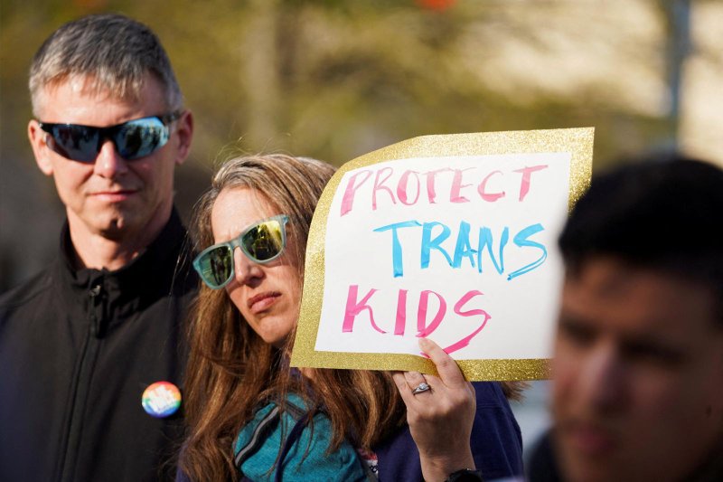 Activists protesting March 20, 2023 in Atlanta, Ga., on behalf of children seeking gender reassignment treatments or surgeries are shown in this file photo. The Supreme Court of Texas allowed a ban on some such surgeries or hormonal interventions for minors on Aug. 31. (OSV News/Megan Varner, Reuters)