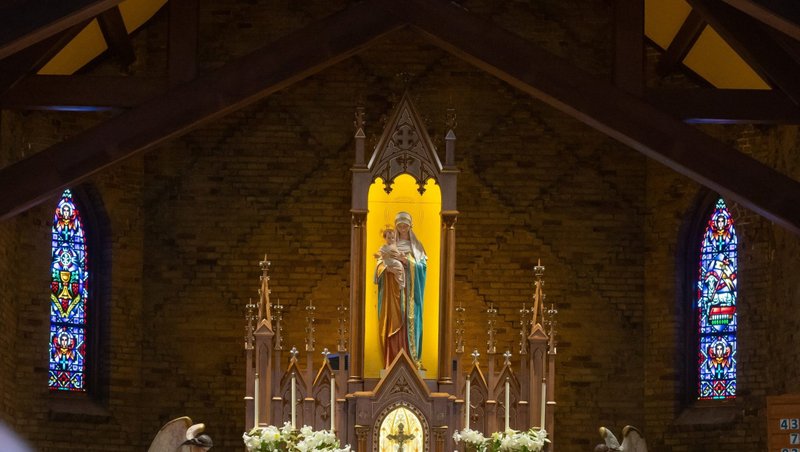 Worshippers are pictured in a file photo praying during adoration of the Blessed Sacrament at the National Shrine of Our Lady of Good Help in Champion, Wis. Green Bay Bishop David L. Ricken announced April 20, 2023, that the shrine has changed its name to the National Shrine of Our Lady of Champion. In addition, a solemnity Mass will now be celebrated each year on Oct. 9, the anniversary of the 1859 apparitions of the Blessed Virgin Mary to Adele Brise. (OSV News/Sam Lucero)