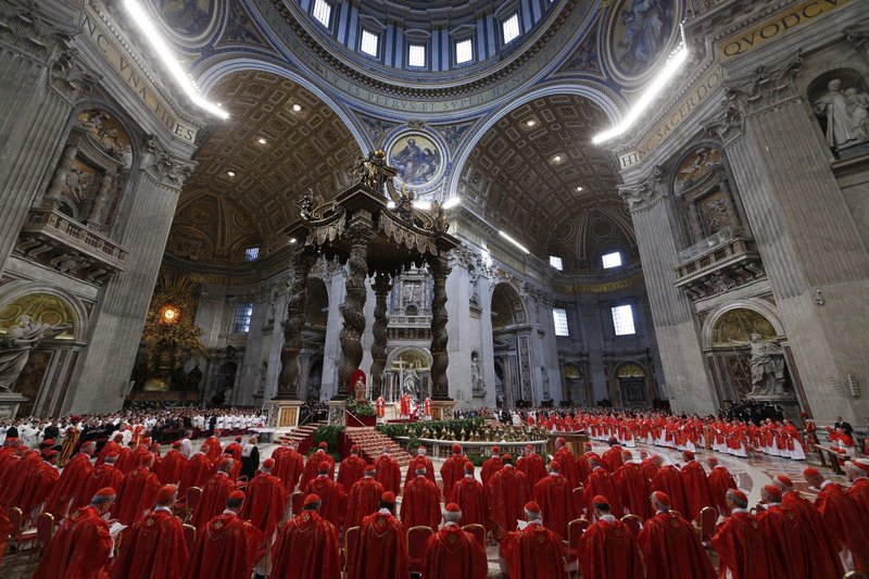 Cardinals concelebrate Mass for the election of the Roman pontiff in St. Peter’s Basilica at the Vatican March 12, 2013. (OSV News/Paul Haring, CNS)
