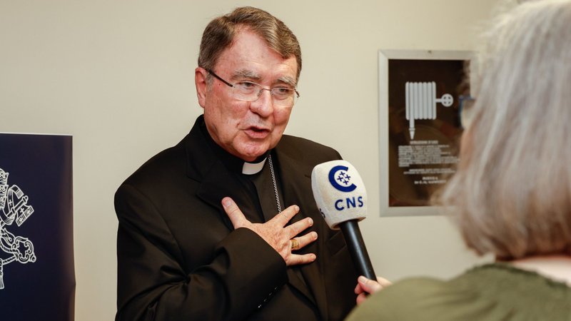 Cardinal-designate Christophe Pierre, nuncio to the United States, talks with CNS at the Vatican. Sept. 29, 2023. (CNS/Lola Gomez)