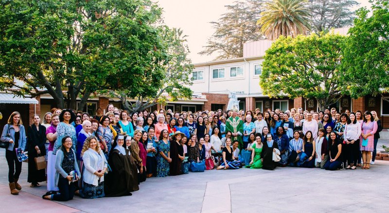 Archbishop Gomez with women from Endow, an organization he helped to found in 2003. (EndowGroups.org)