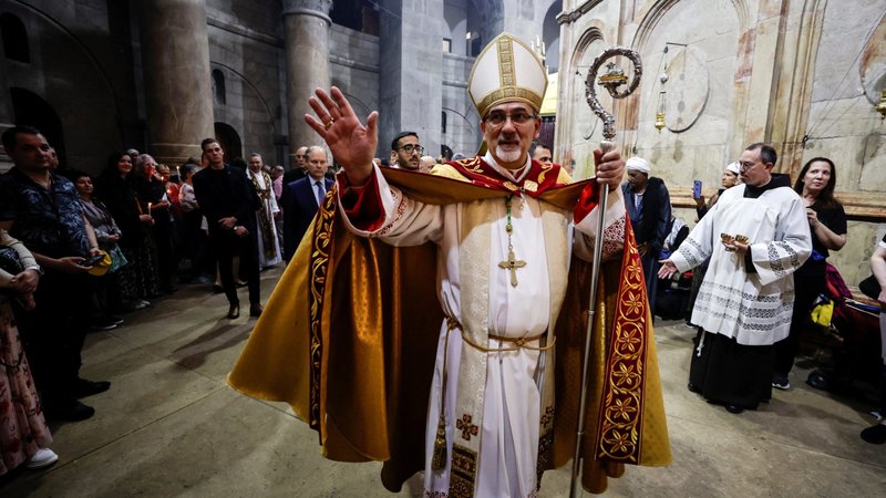 Cardinal Pierbattista Pizzaballa, Latin Patriarch of Jerusalem, in the Church of the Holy Sepulcher in Jerusalem's Old City, April 9, 2023. (OSV News/Ammar Awad, Reuters)