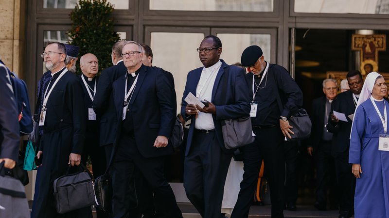 Bishop Robert Barron with other participants at the Synod on Synodality. (Courtesy Word on Fire Institute)