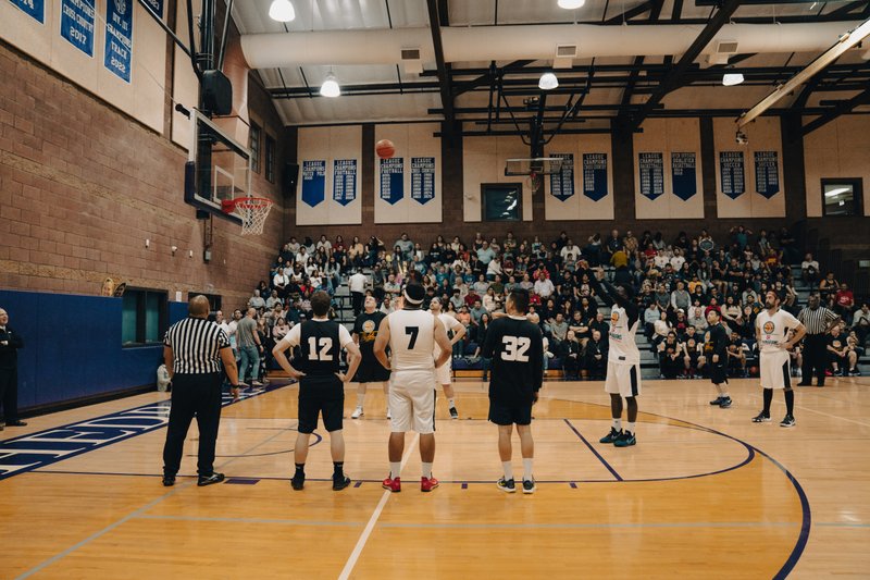 Game action during the Priests vs. Seminarians Basketball Game Oct. 13 at Cathedral High School. (Peter Lobato)