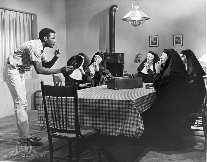 Left to right: Sidney Poitier, Pamela Branch, Isa Crino, Francesca Jarvis, Lisa Mann, and Lilia Skala in “Lilies of the Field.” (IMDB)