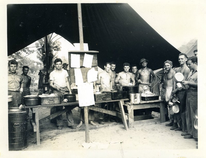 U.S. Marines fighting in World War II at Thanksgiving dinner in November 1943. (Wikimedia Commons/Official USMC photograph)