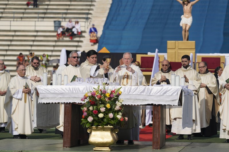 Los Angeles Archbishop José H. Gomez presided over the 92nd Procession and Mass honoring Our Lady of Guadalupe and St. Juan Diego at East LA College Stadium on Dec. 3. (Sarah Yaklic)