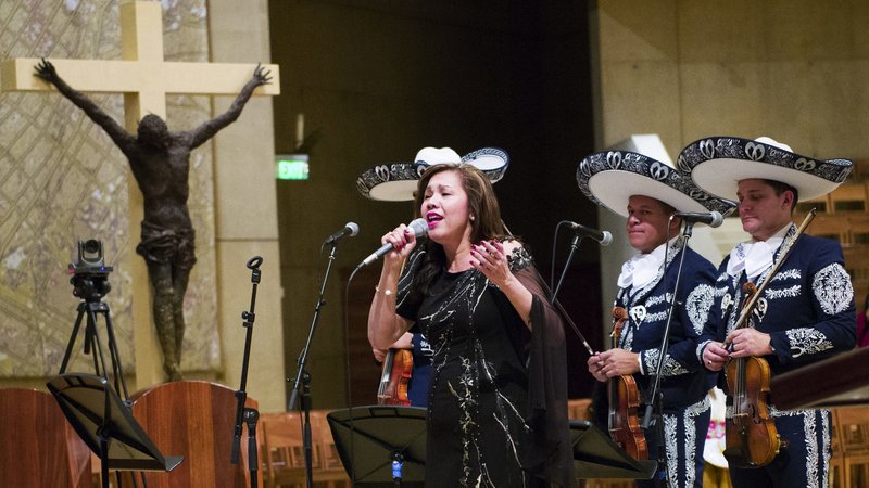 Monette De Guzman performs during the annual “Las Mañanitas” celebration at the Cathedral of Our Lady of the Angels on Dec. 11. (Victor Alemán)
