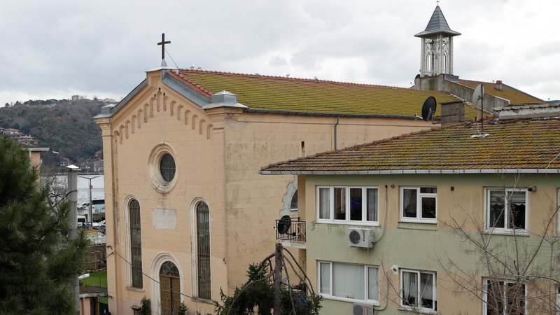 The bell tower of the Italian Santa Maria Catholic Church in Istanbul, Turkey, is pictured after two masked gunmen attacked the church during Sunday morning Mass, Jan. 28, 2024, leaving at least one worshipper dead. (OSV News/Dilara Senkaya, Reuters)