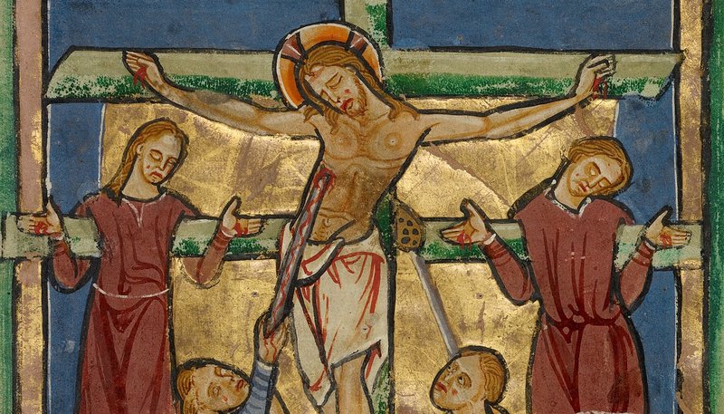 “Crucifixion and the Piercing of the Side,” about 1190–1200, artist unknown. (J. Paul Getty Museum)